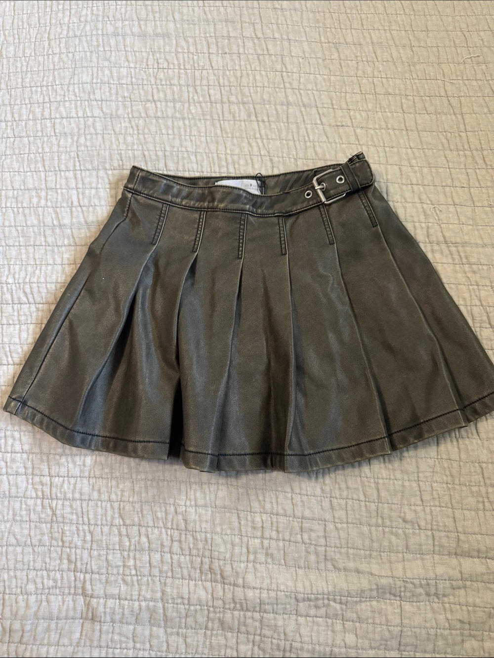 Zara Black Faux Leather Pleated Skater Skirt with Buckle
